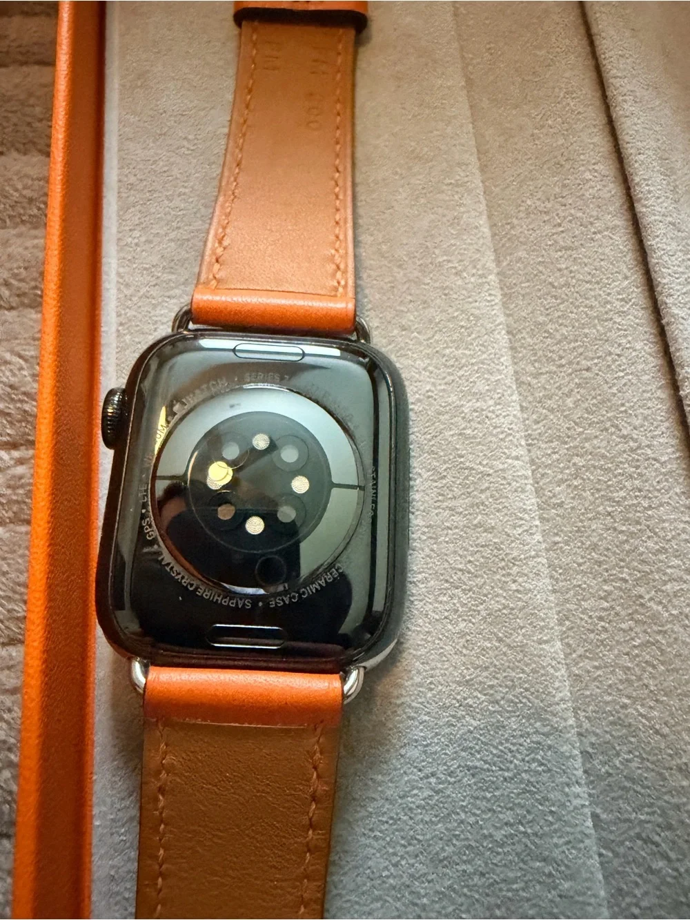 Hermes Orange Leather Apple Watch Strap with Silver Hardware